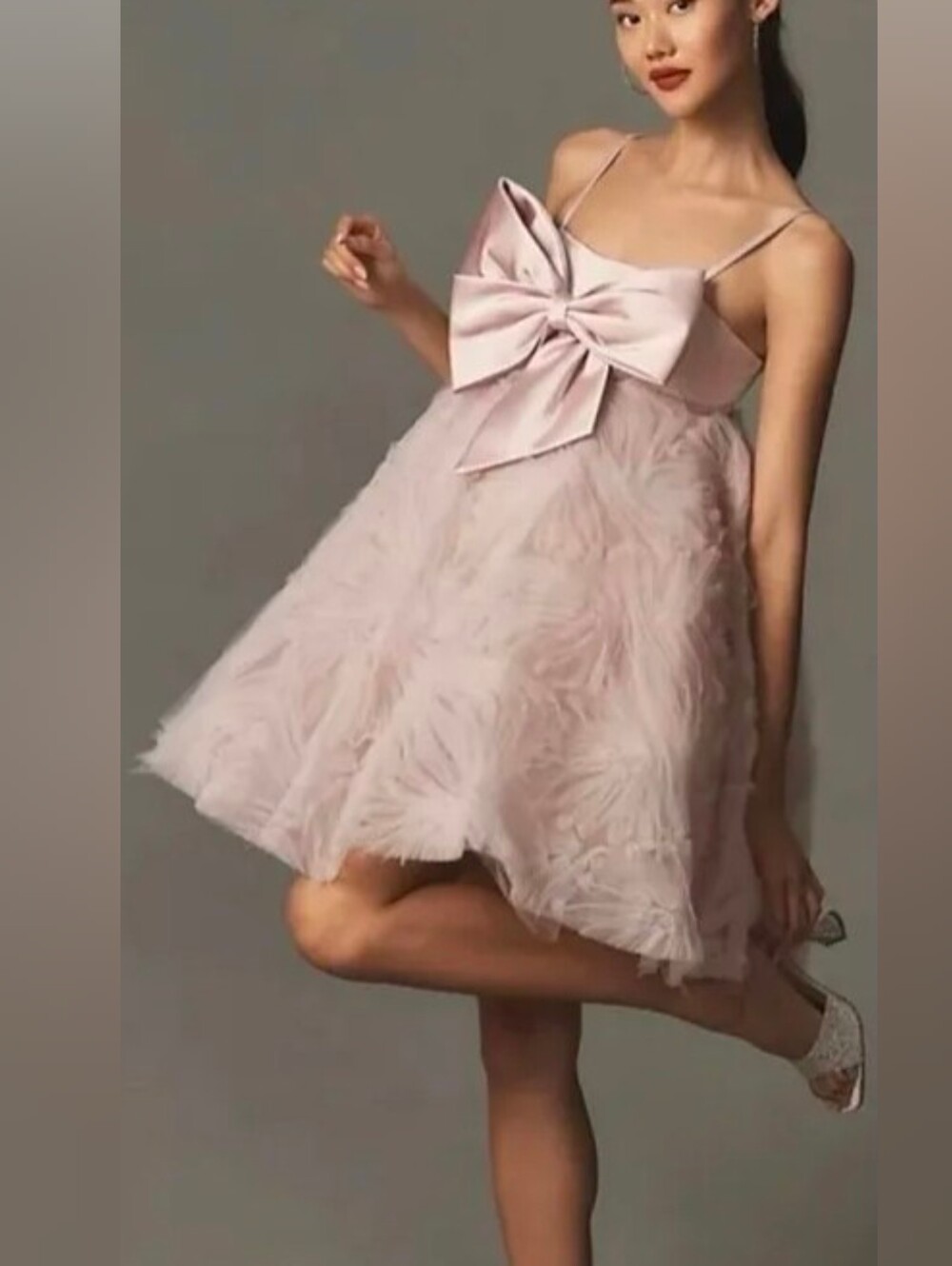 Mac Duggal Pink Rose Bow Tulle Mini Dress Size 2 NWT Cocktail Gala Coquette